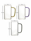 Goodhomes Glass Large Coffee Mug with Colored Handle (Set of 3pcs)