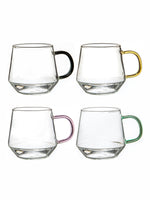 Goodhomes Glass Coffee Mug with Colored Handle (Set of 4pcs)