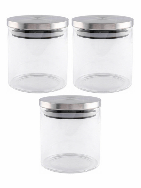 Borosilicate Glass Airtight Jar with Metal Lid (Set of 3pcs)