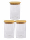 Goodhomes Glass Storage Jar with Wooden Lid (Set of 3pcs)