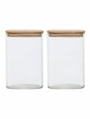 Goodhomes Glass Storage Jar With Airtight Wooden Lid (Set Of 2Pcs)