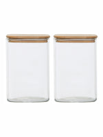 Goodhomes Glass Storage Jar With Airtight Wooden Lid (Set Of 2Pcs)