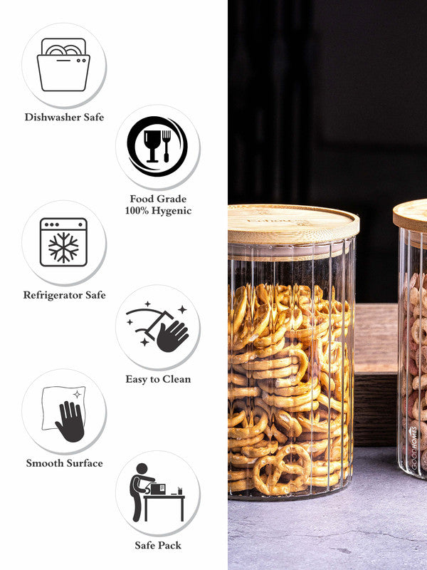 Goodhomes Glass Medium Jar with Wooden Lid (Set of 2pcs)