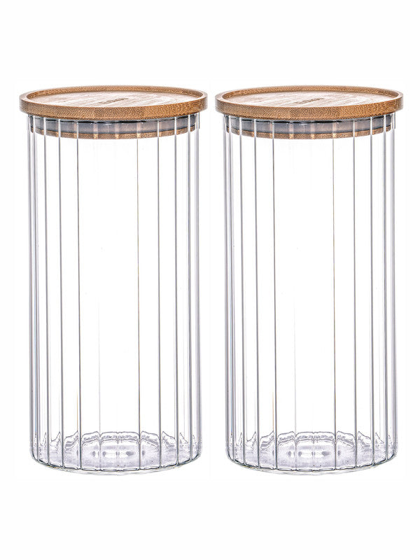 Goodhomes Glass Large Jar with Wooden Lid (Set of 2pcs)