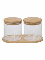 Goodhomes Glass Storage Jar with Wooden Lid & Tray (Set of 2pcs Jar & 1pc Tray)