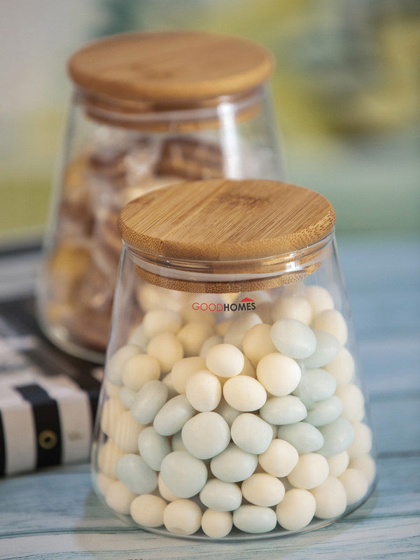 Goodhomes Glass Storage Jar with Wooden Lid (Set of 2pcs)