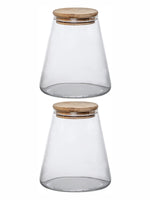 Goodhomes Glass Storage Jar with wooden Lid (Set of 2pcs)