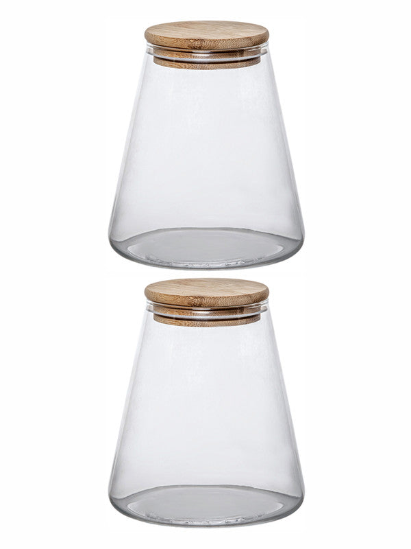 Goodhomes Glass Storage Jar with wooden Lid (Set of 2pcs)