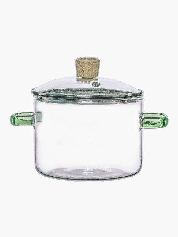 Goodhomes Glass Casserole with coloured Handle and Glass Lid with Wooden Knob