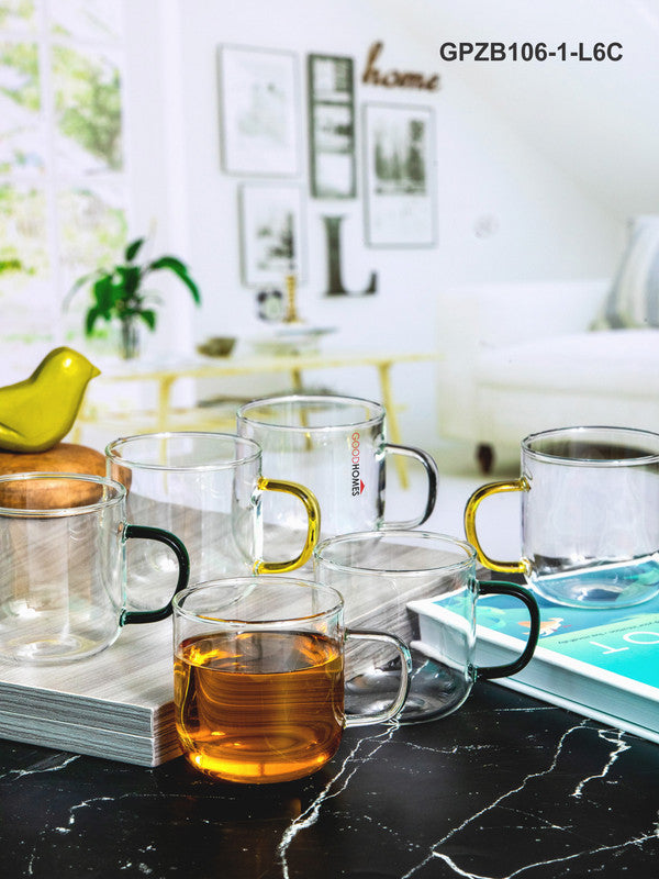 Glass Tea/Coffee Mug with Coloured Handle Set of 6pcs