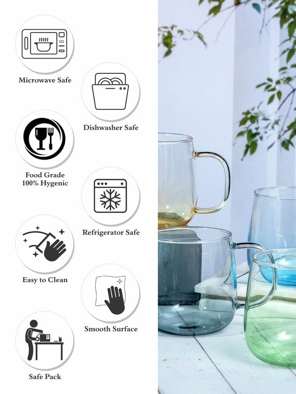 Goodhomes Glass Tea/Coffee Mug with colour (Set of 4pcs)