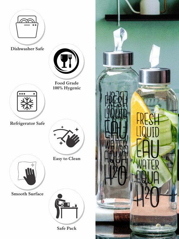 Goodhomes Glass Water Bottle with Lid (Set of 2pcs)