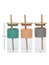 Goodhomes Glass Sipper with Silicon Grip & Wooden Lid & Wooden Straw (Set of 3pcs)