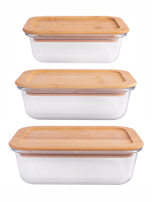 Rectangular Glass storage box with Air tight Wooden Lid (Set of 3pcs) –  GOOD HOMES