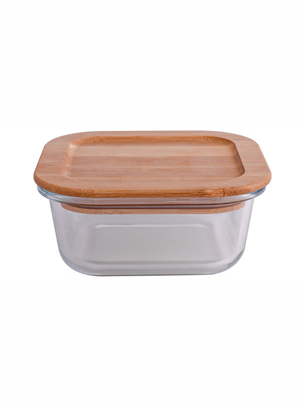 Square Glass storage box with Air tight Wooden Lid (Set of 3pcs)