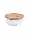 Round Glass storage box with Air tight Wooden Lid (Set of 3pcs)