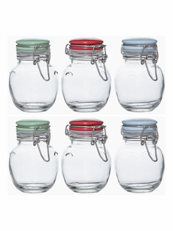 Goodhomes Glass Jar with Ceramic Color Lid (Set of 6pcs)