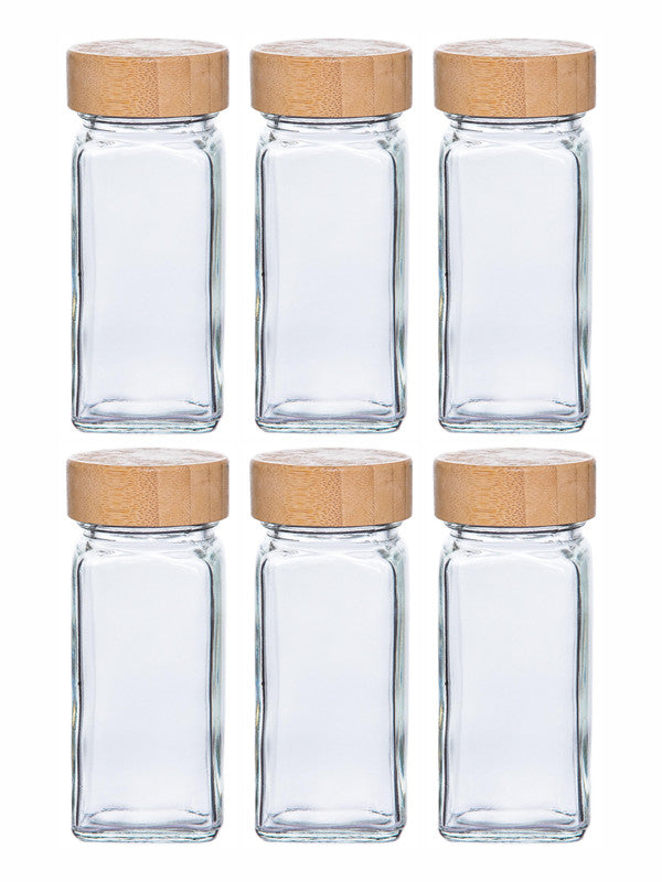 Goodhomes Glass Spice Jar with Wooden Lid (Set of 6pcs)
