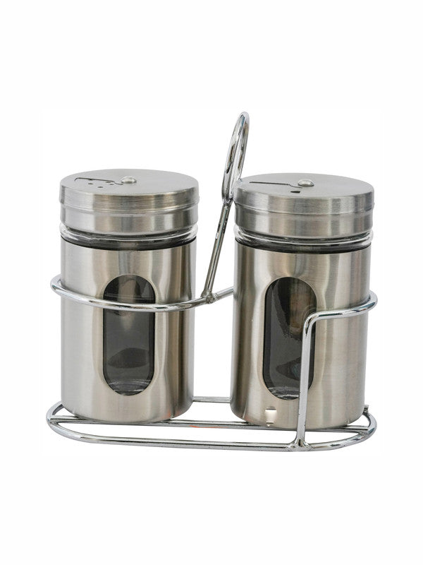 Goodhomes Glass Spice Jar Metal Cover with Stand (Set of 2pcs Jar & 1pc Stand)