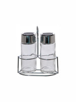 Goodhomes Glass Spice Jar Set with Metal Stand (Set of 2pcs Jar & 1pc Stand)