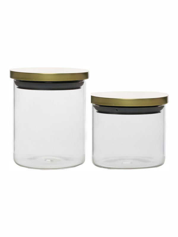 Goodhomes Glass Storage Jar with Metal Stand (Set of 3pcs Large Jar & 3pcs Small Jar with 1pc Stand)