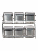 Goodhomes Glass Storage Jar Set with Metal Rack (Set of 6pcs Jar & 1pc Rack)