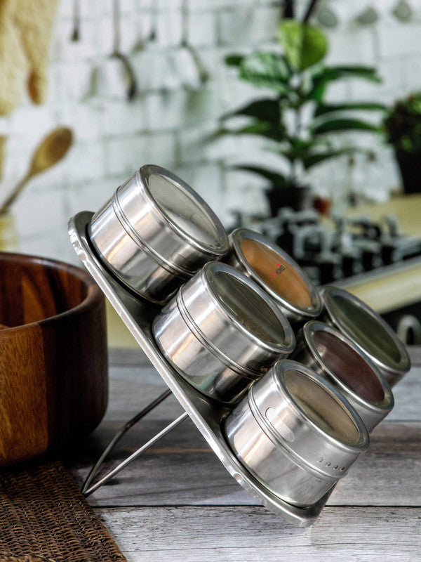 Goodhomes Magnetic Spice Jar Set with Stand (Set of 6pcs Jar & 1pc Stand)