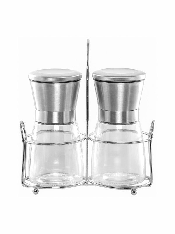 Goodhomes Glass Salt and Pepper grinder Set with Stand (Set of 3pcs)