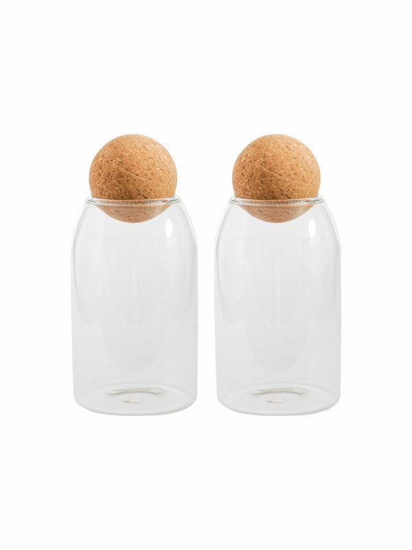Goodhomes Glass Storage Jar with Cork Ball Lid (Set of 2pcs)