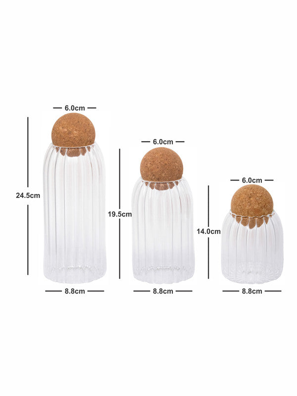 Goodhomes Glass Storage container with Cork Lid Lid (Set of 3pcs)
