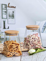 Goodhomes Glass Storage Jar With Wooden Lid (Set Of 2Pcs)