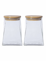 Goodhomes Glass Storage Jar With Wooden Lid (Set Of 2Pcs)