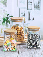Goodhomes Glass Storage Jar With Wooden Lid (Set Of 1Pc Each Small, Medium & Large)