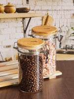 Goodhomes Glass Storage Jar with Wooden Lid (Set of 2pcs)