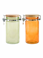 Goodhomes Color Glass Storage Jar with Wooden Clip Lid (Set of 2pcs)