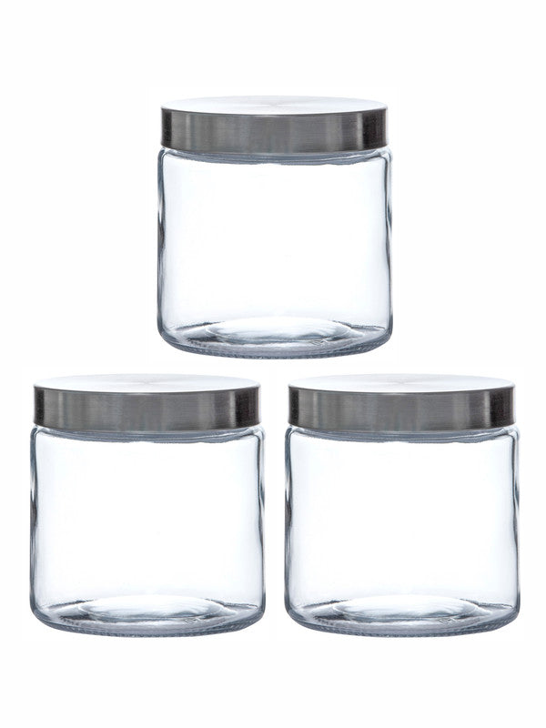 Goodhomes Glass Storae Jar with SS Lid (Set of 3pcs)