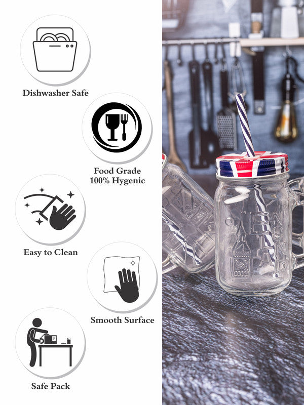 Glass Mason Jar with Lid & Straw (Set of 3pcs)