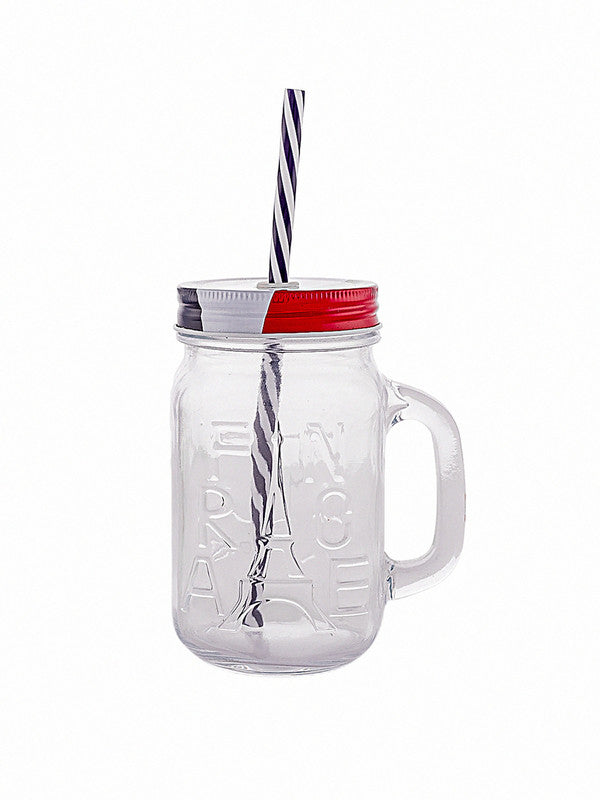 Glass Mason Jar with Lid & Straw (Set of 3pcs)
