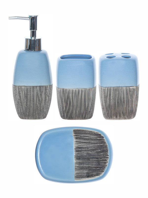 Goodhomes Ceramic Colorful Bathroom Set (Set of 1pc each Soap Dispenser, Soap Dish, Tumbler & Toothbrush Holder)