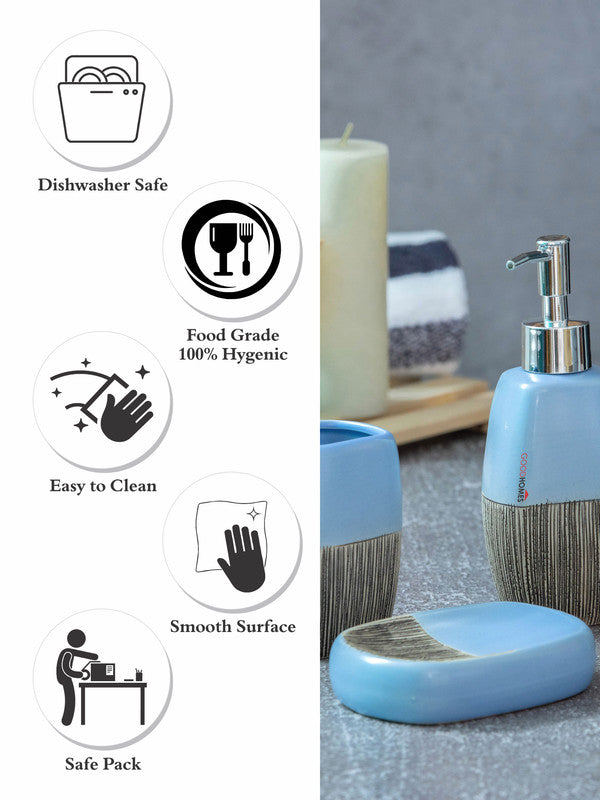 Goodhomes Ceramic Colorful Bathroom Set (Set of 1pc each Soap Dispenser, Soap Dish, Tumbler & Toothbrush Holder)
