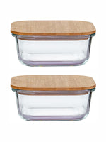 Goodhomes Borosilicate Glass Container with Wooden Lid (Set of 2pcs)