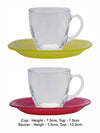 Luminarc Carina Rainbow Glass Tea & Coffee Cup Saucer (Set of 6pcs Cup & 6pcs Color Saucer)