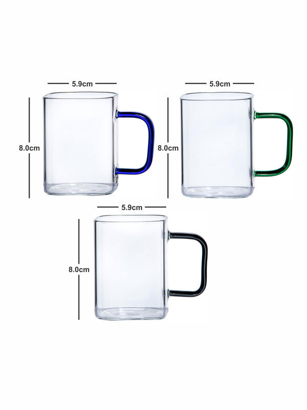 Goodhomes Glass Tea/Coffee Mug with Colour Handle (Set of 6pcs)