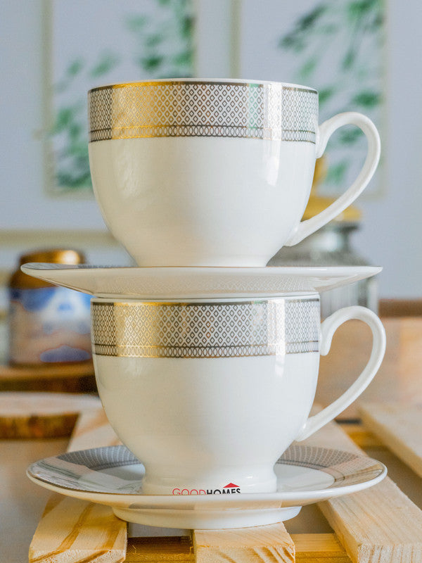 Goodhomes Porcelain Tea/Coffee Cup Saucer Set (Set of 6pcs Cup & 6pcs Saucer)