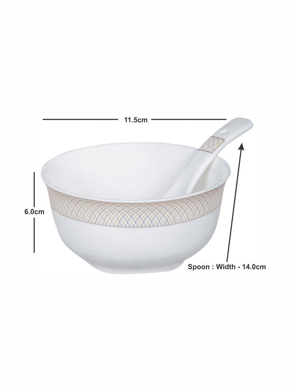 Goodhomes Porcelain Soup Bowl with Spoon (Set of 6pcs Bowl & 6pcs Spoon)