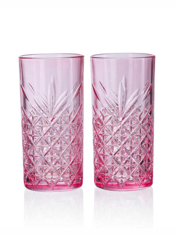 Pasabahce Timeless Long Drink Water/ Juice Glass 450 ml 2 Pcs Set Pink