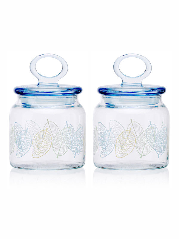 Pasabahce Kitchen Leaves Spice/ Pickle/ Cookies Storage Glass Jar 575 ml 2 Pcs Set (Air Tight)