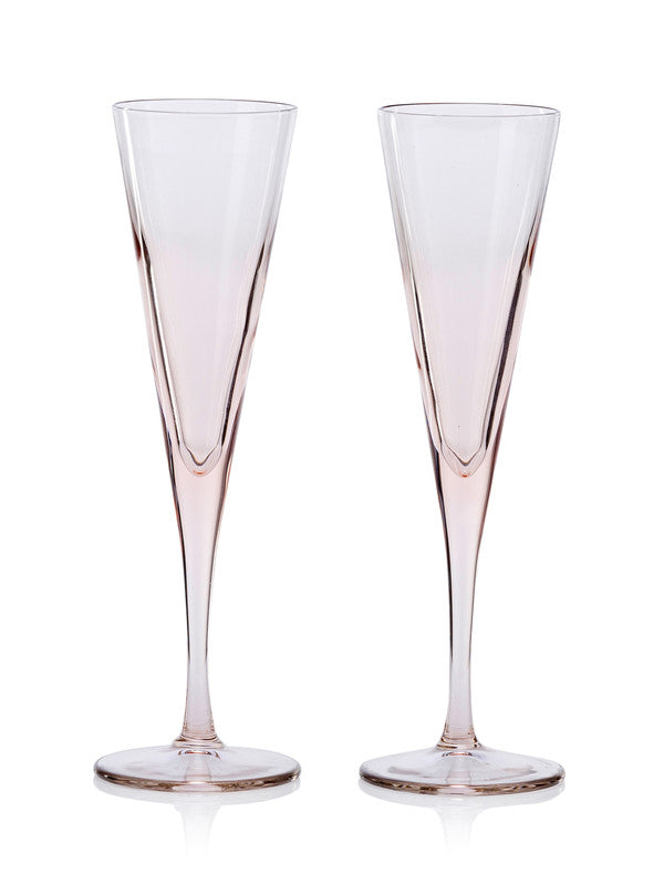 Pasabahce V-Line Champagne Flute Stem Glass 150 ml 2 Pcs Set Pink
