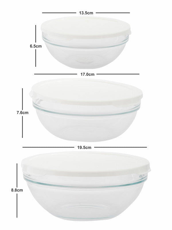 Pasabahce Glass Mixing Bowl with Lid (Set of 3 Pcs.)