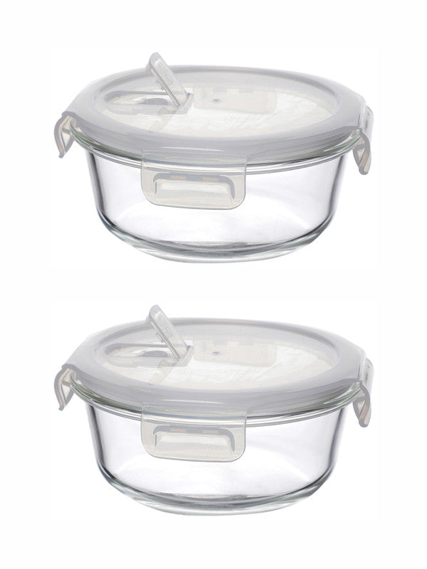 Purefit Glass Round Container Set with Airtight Lid (Set of 2pcs)
